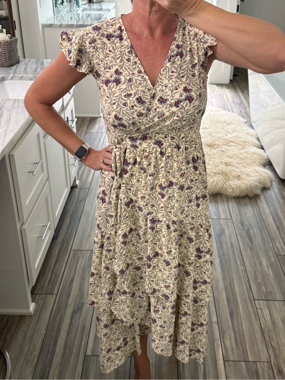 MELLODAY Cream Floral Maxi Dress with Purple Print